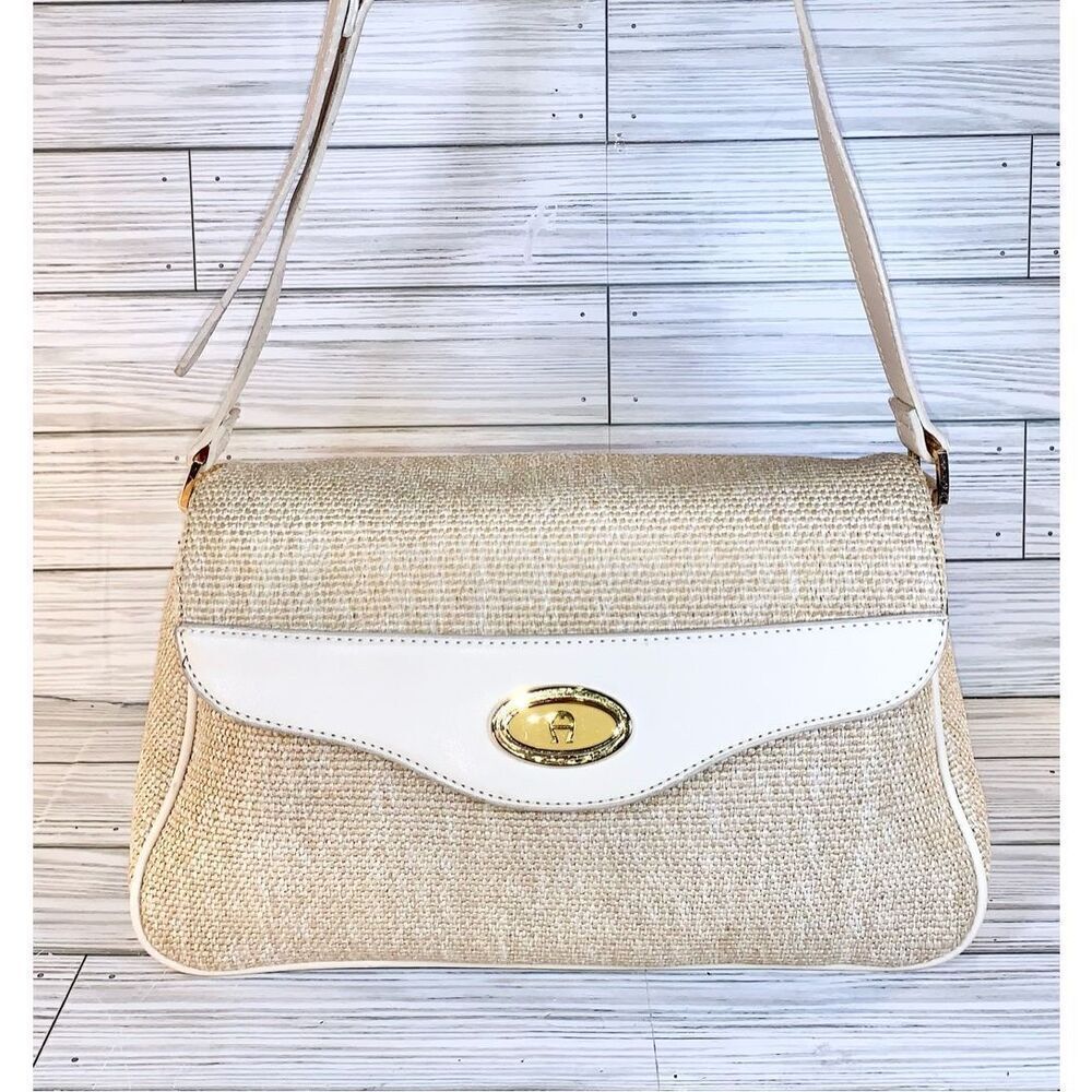 🚨Vintage - Etienne Aigner Tan & Cream Vegan Leather & Jute Shoulder Bag